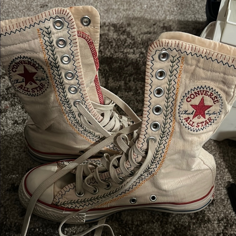 Converse Cream and Red High-Top Sneakers